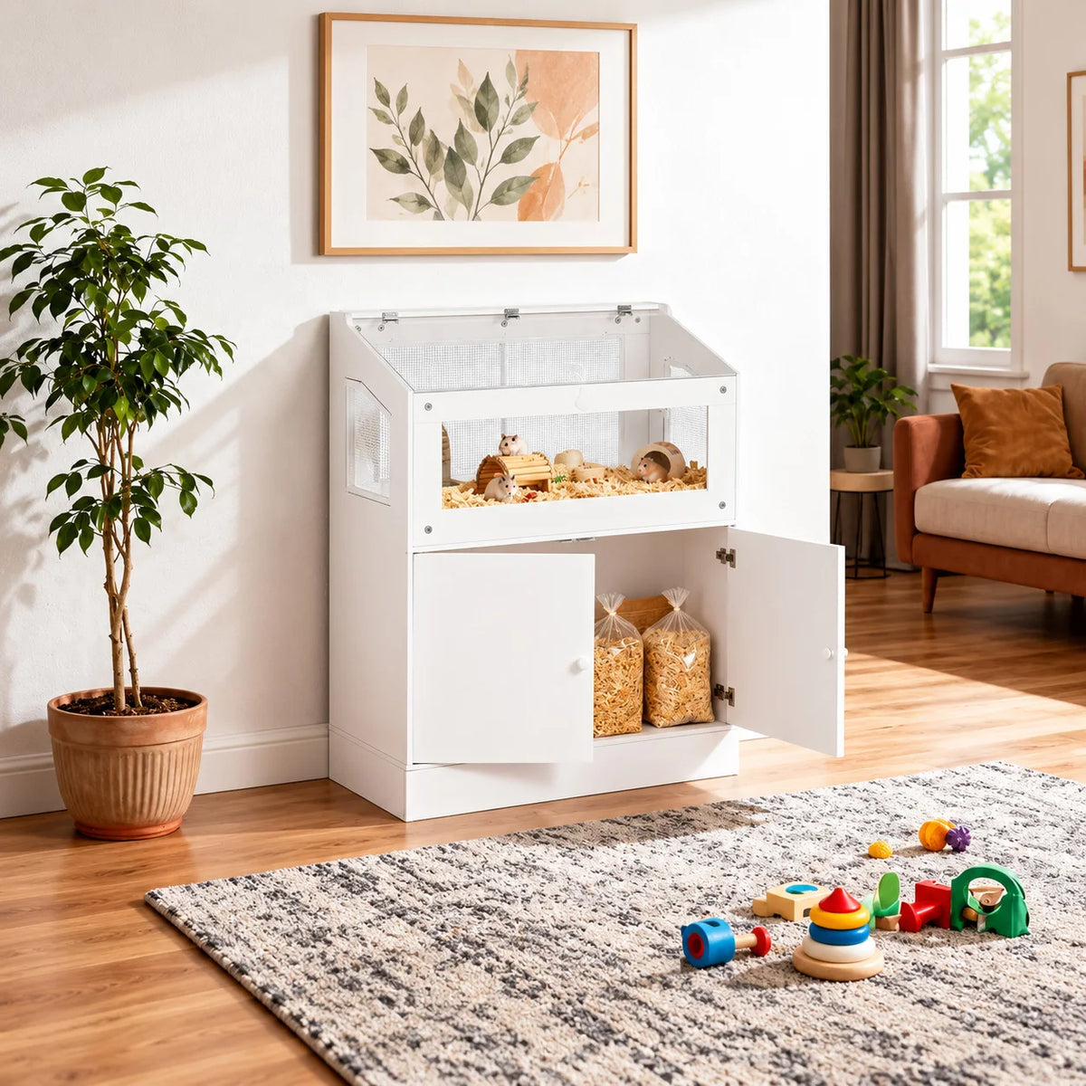Hamster Habitat With Storage Cabinet And Clear Acrylic Panels