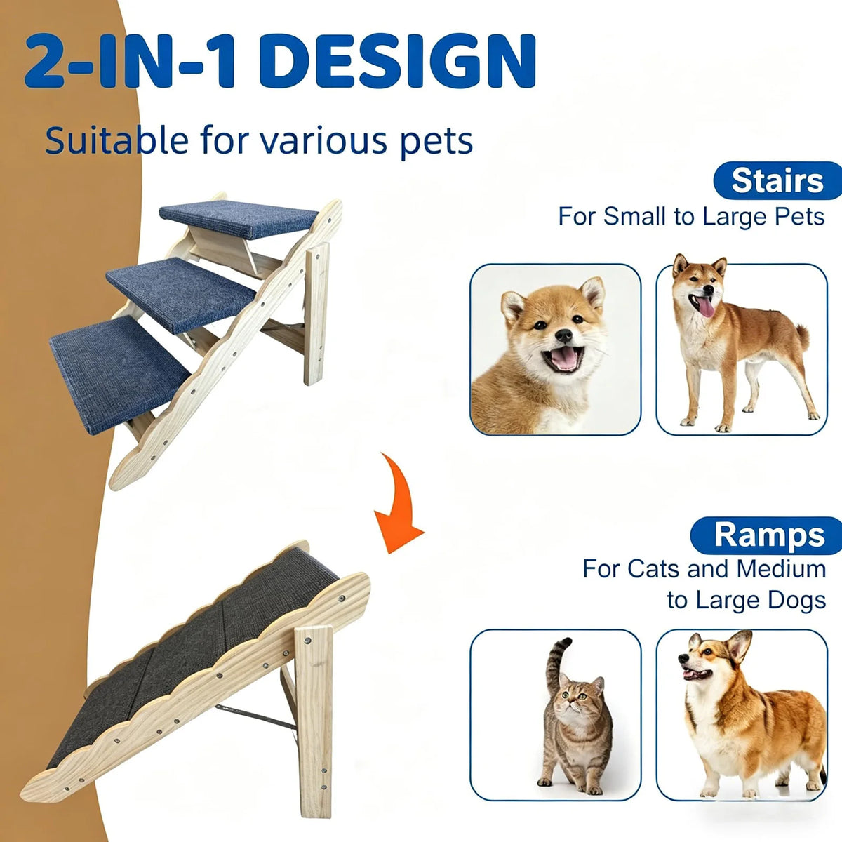 DishyKooker Wooden Pet Stairs Folding Dog Ramp Non Slip Base