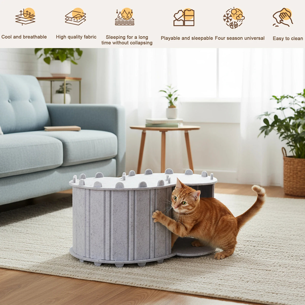 Foldable Cat Tunnel Bed Semi Enclosed Peekaboo Pet House