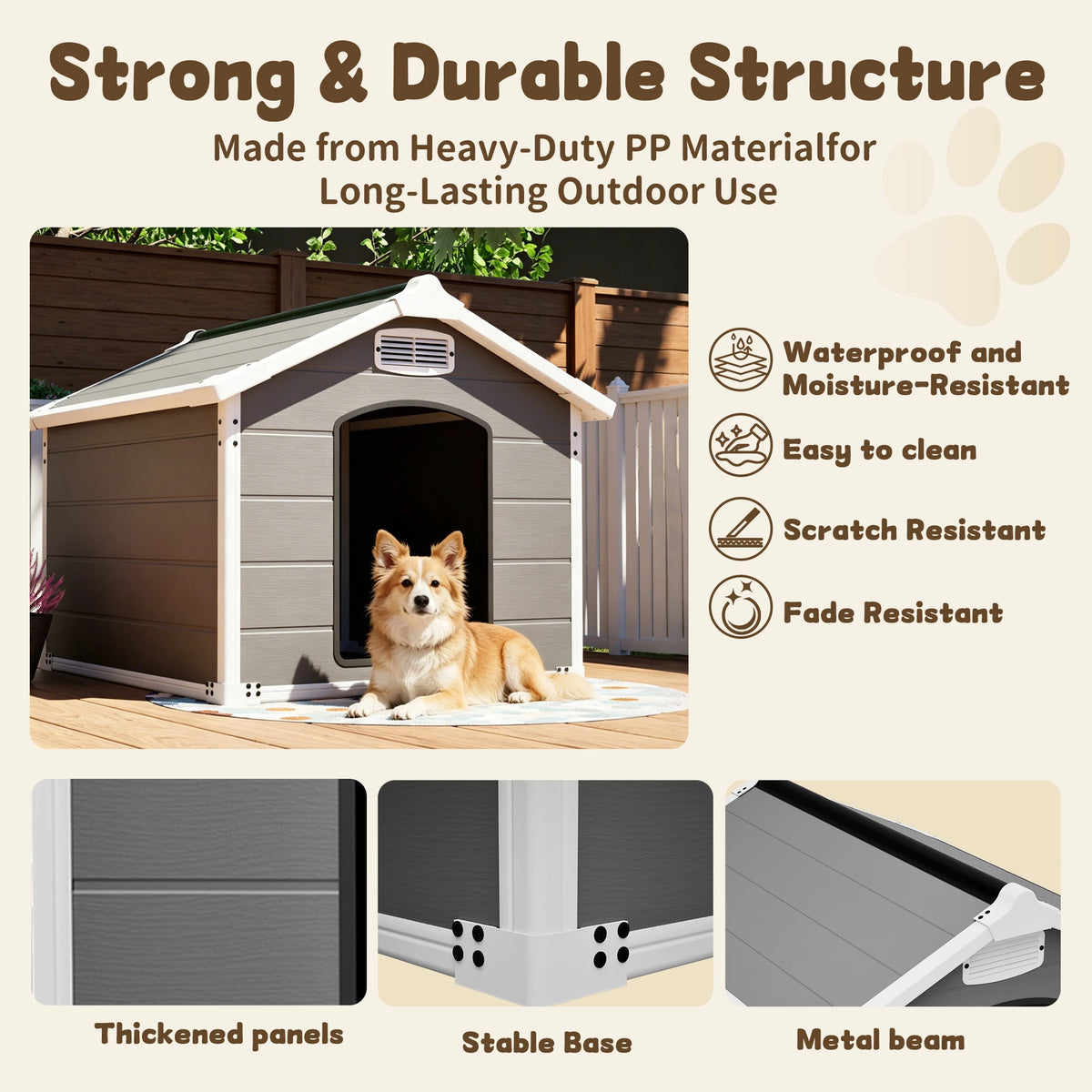 Heavy Duty Waterproof Dog House With Ventilated Easy Clean Design