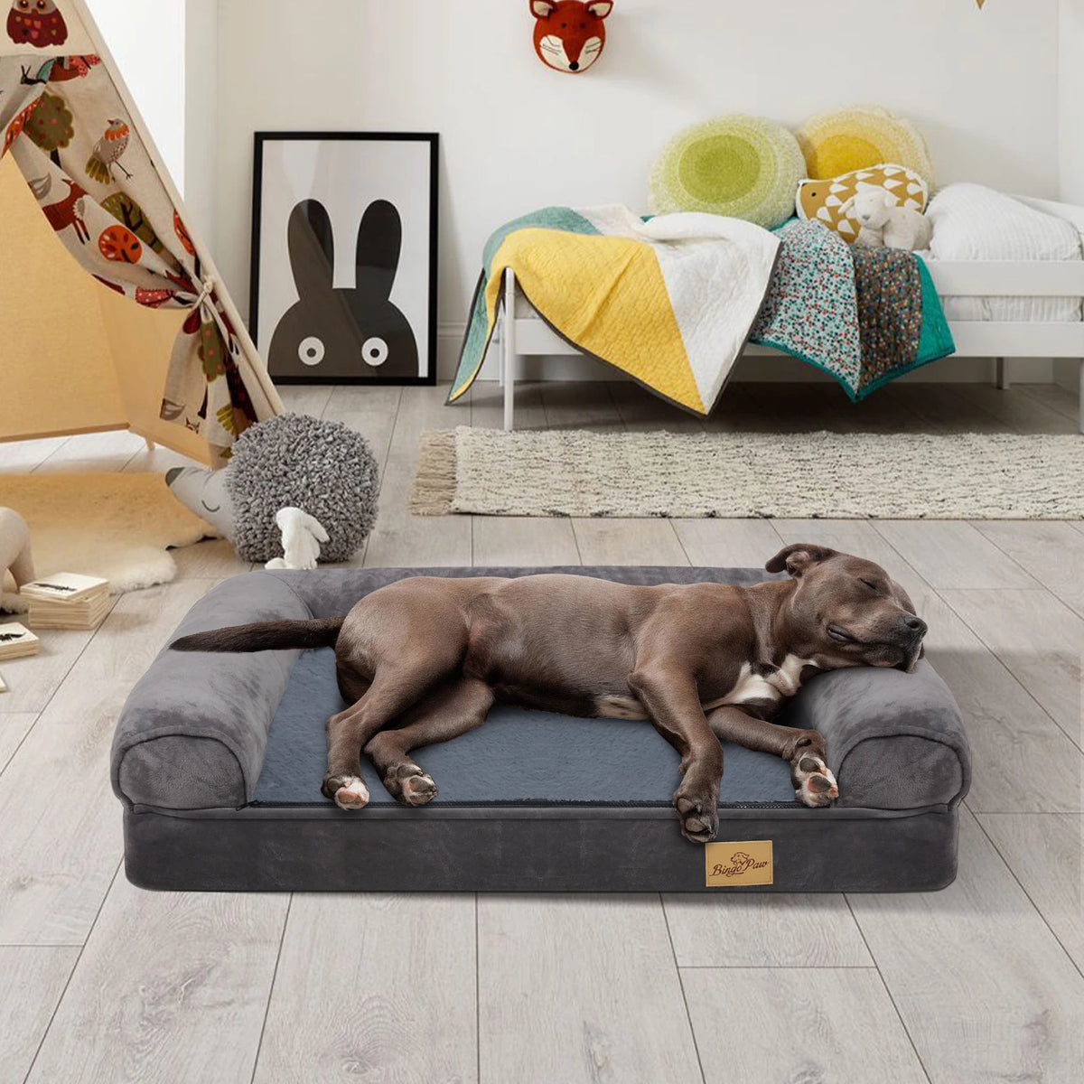 Bingopaw Orthopedic Dog Beds Large Sized Dog, Waterproof Pet Bed with Sides, Non-Slip Bottom Large Pet Bed with Washable Removable Cover, Grey