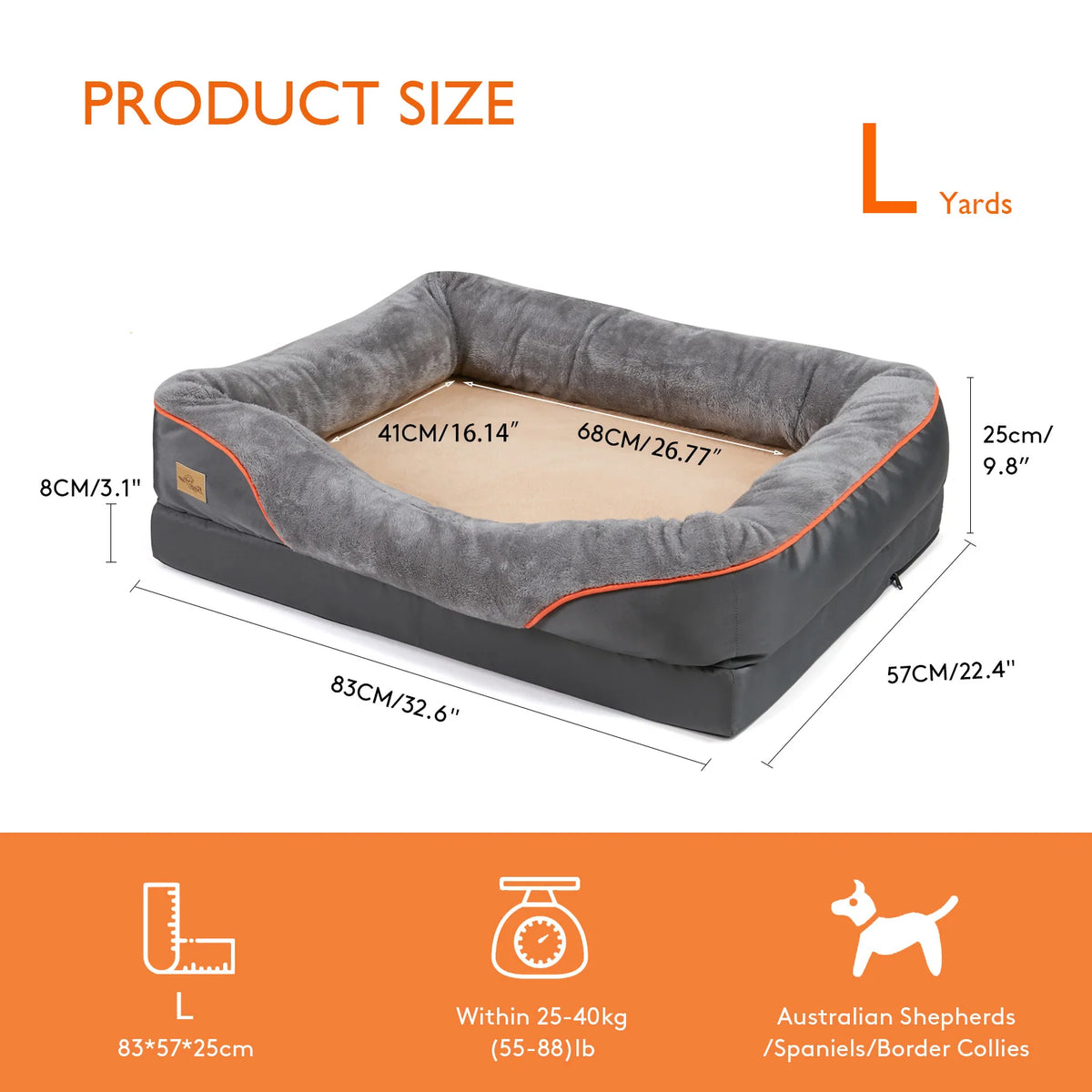 BORWART Orthopedic Memory Foam Dog Bed With Removable Cover