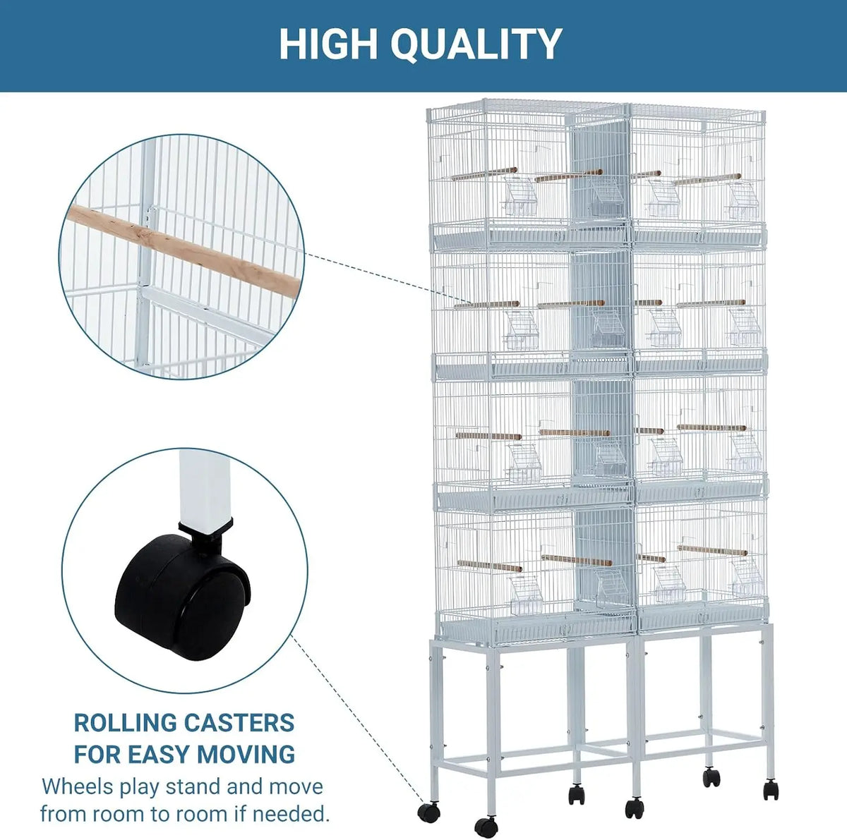 TWISTER.CK Large Bird Cage With Rolling Stand And Detachable Tray
