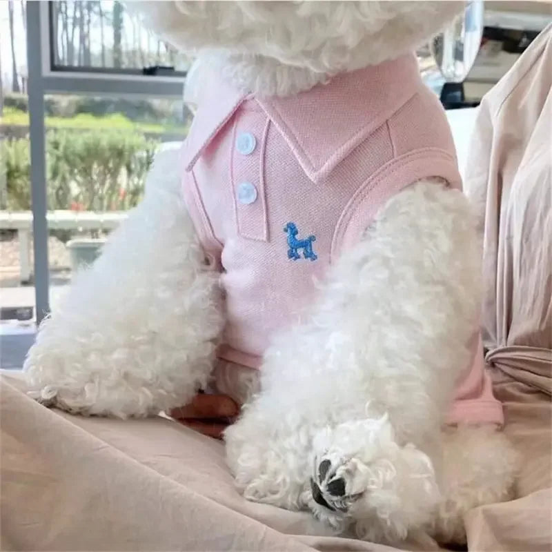 Pet 2-Piece Plain Polo Shirt & Embroidered Vest Clothes Set for Spring, Summer