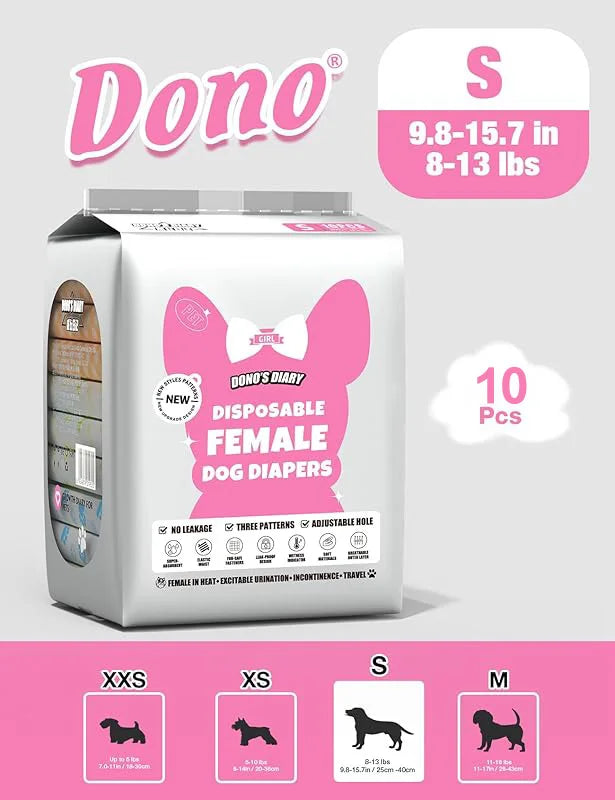 Dono Dog Diapers Female, Disposable Small Puppy Diapers for Heat, Ultra Absorbent Protection, Leak Proof with Wetness Indicator, Comfortable Fit for Girl Dogs in Heat & Elderly Incontinence