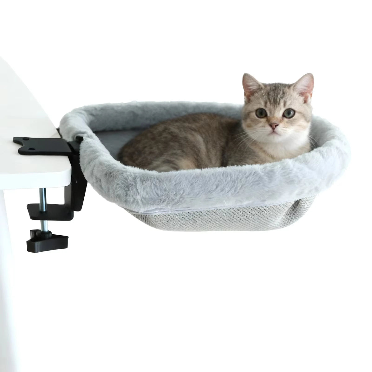 CWV Foldable Coral Fleece Cat Desk Bed With Clamp Mount