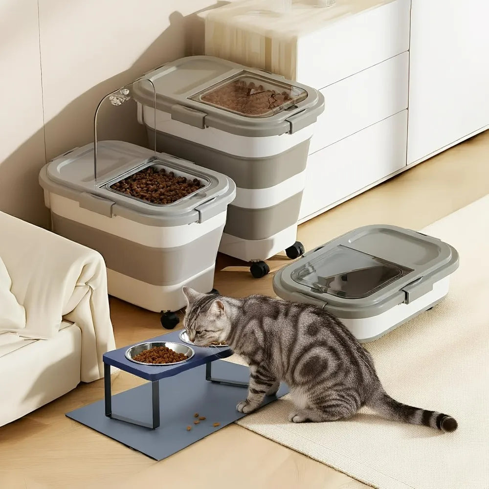 Collapsible Pet Food Storage Container With Airtight Lid And Wheels