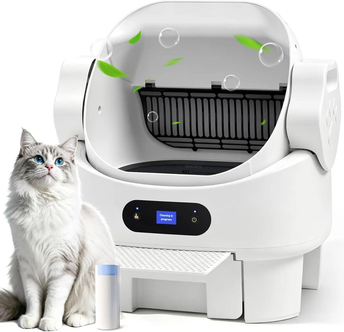 Self Cleaning Open Top Automatic Multiple Cat Litter Box, White