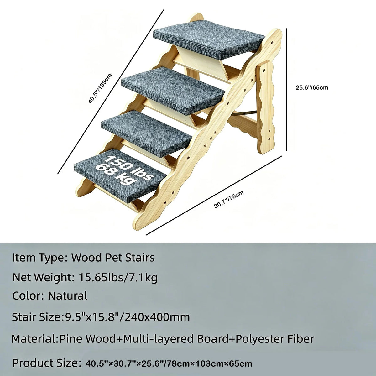 DishyKooker Wooden Pet Stairs Folding Dog Ramp Non Slip Base