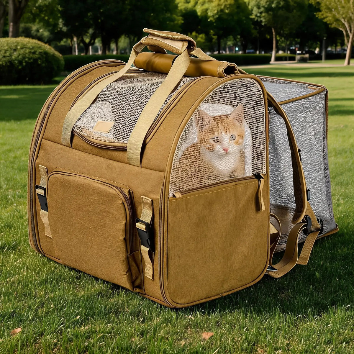Expandable Mesh Cat Carrier Backpack With Breathable Travel Design