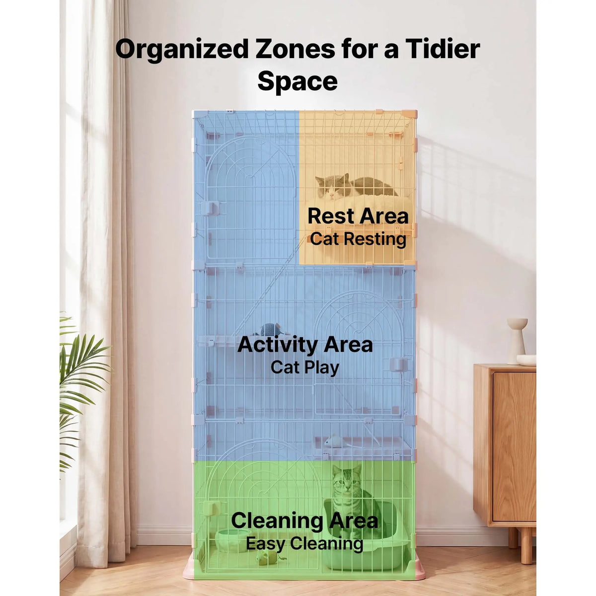Four Tier Indoor Cat Playpen With Ladders And Detachable Kennel