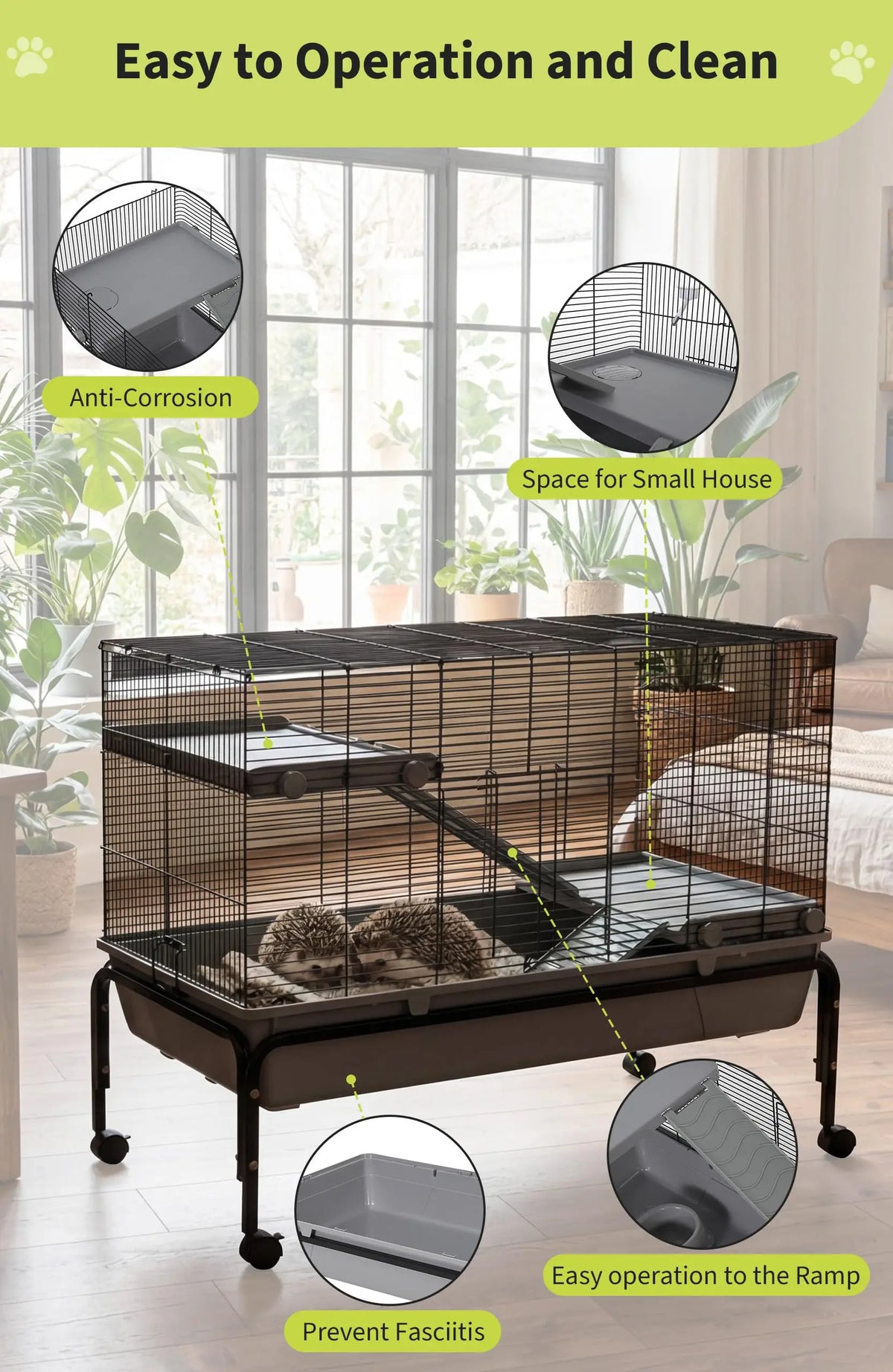 HiMISS Small Animal Cage With Stand And Removable Tray