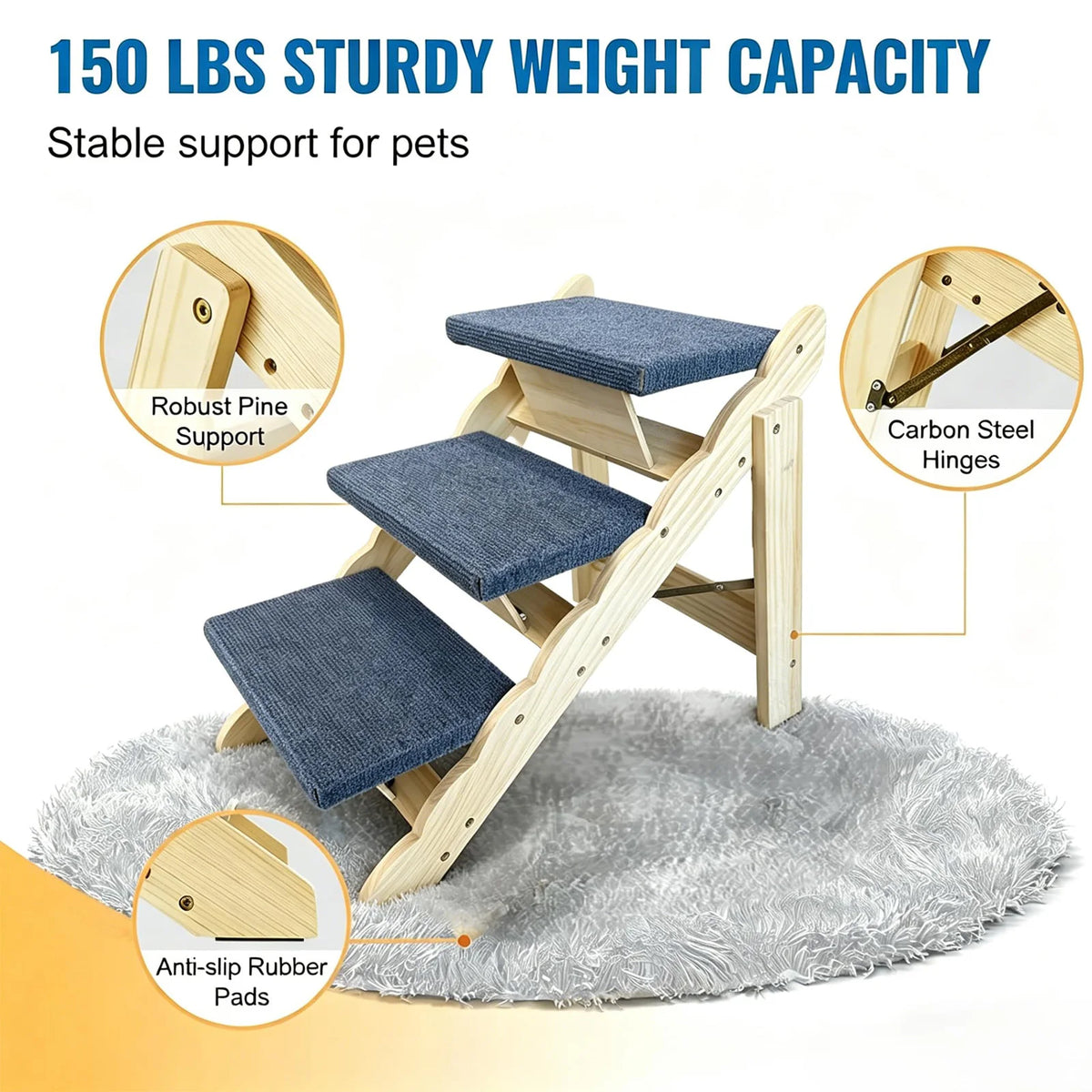 DishyKooker Wooden Pet Stairs Folding Dog Ramp Non Slip Base