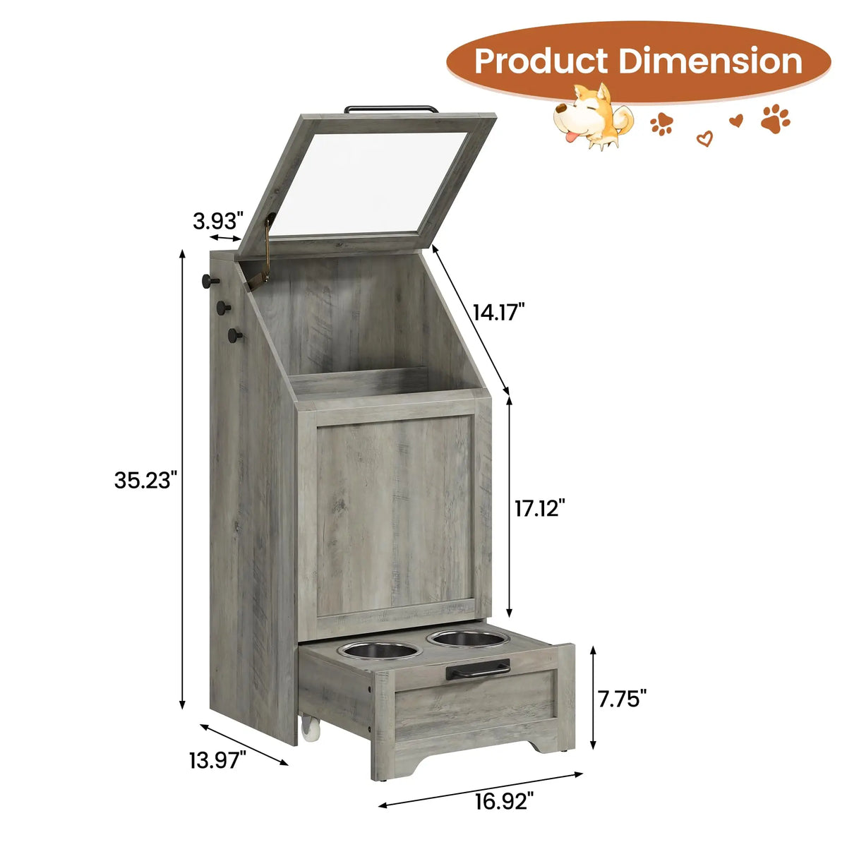 Elevated Dog Food Storage Cabinet With Stainless Steel Bowls