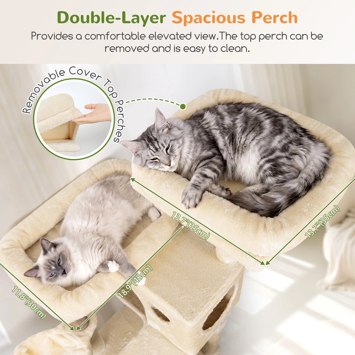 Globlazer 76" Large Cat Tree Tower for Indoor Cats, Multi-Level Cat Climbing Activity Center with 2 Condos, 2 Hammocks, 3 Perches, Sisal Scratching Posts and Board for 2-3 Medium Large Cats