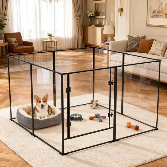 BORWART Acrylic Aluminum Pet Playpen For Dogs And Small Animals