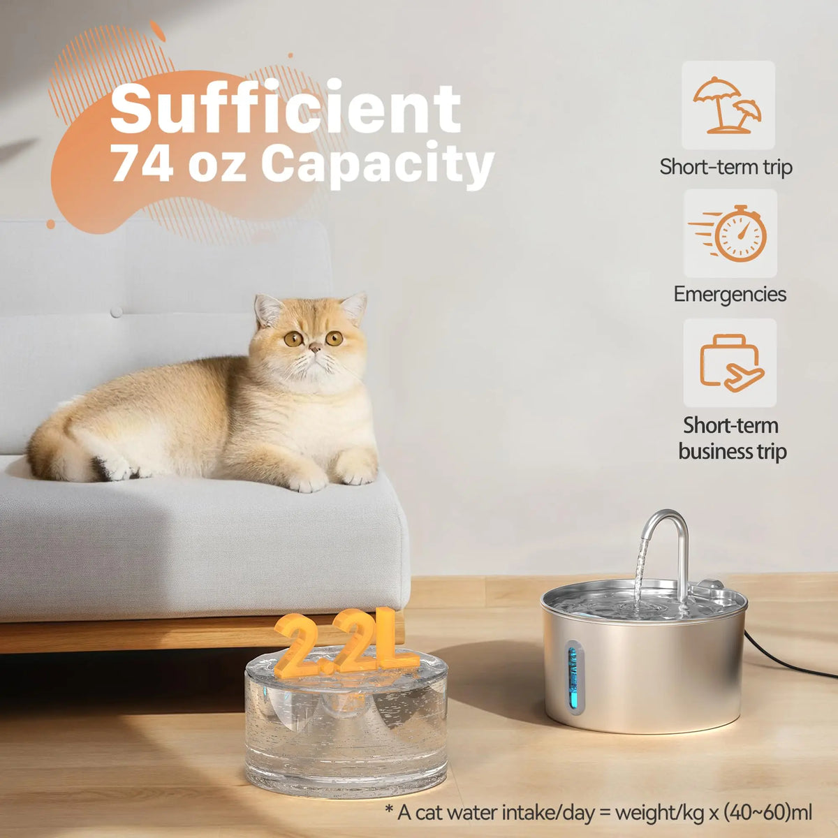 Weomg Automatic Stainless Steel Cat Water Fountain Ultra Quiet Dispenser