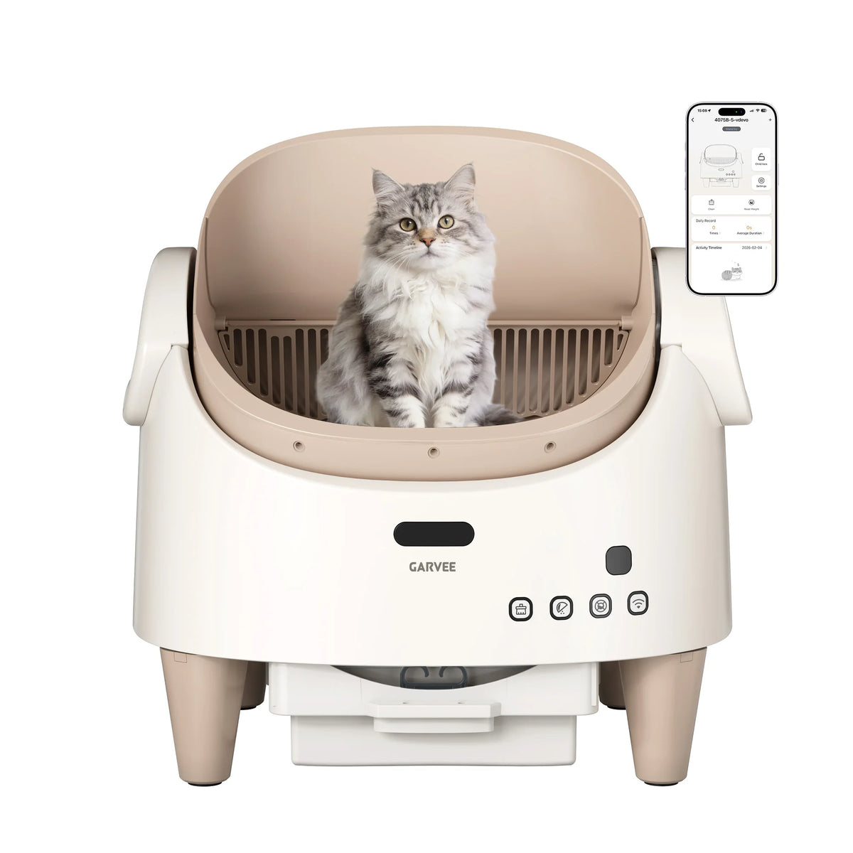 Open-Top Self-Cleaning Automatic Cat Litter Box - App-Controlled Smart Litter Tray - Safety Detectors - Quiet Low-Odor Operation - 3-Level Height Adjustment - Easy-Clean for Multi-Cat Homes