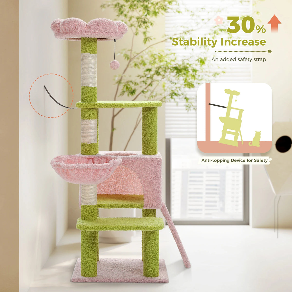PEQULTI Flower Cat Tree Tower With Sisal Scratching Posts And Hammock