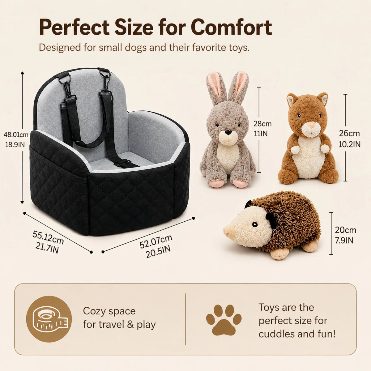 Dog Car Seat Bed With Securing Straps And Plush Toys