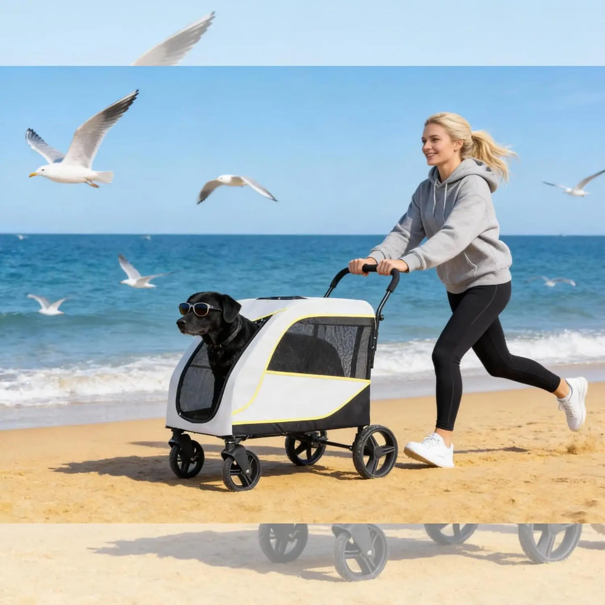 TWISTER.CK Large & Medium Dog Stroller – Easy-Fold Dual Entry Pet Wagon with One-Foot Brake, All-Terrain Air Mesh Cart, Holds Up to 176 lbs