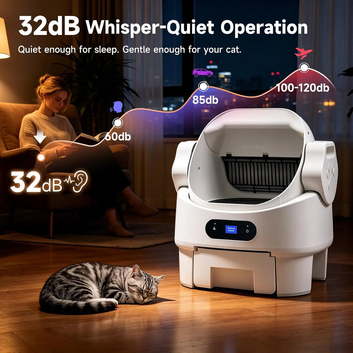 Self Cleaning Open Top Automatic Multiple Cat Litter Box, White
