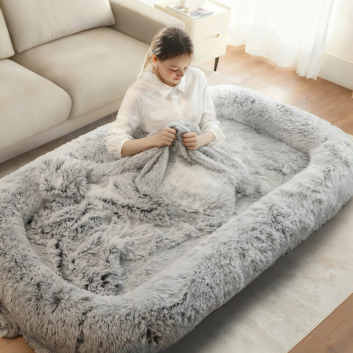 Orthopedic Dog Bed With Removable Faux Fur Cover For Adults