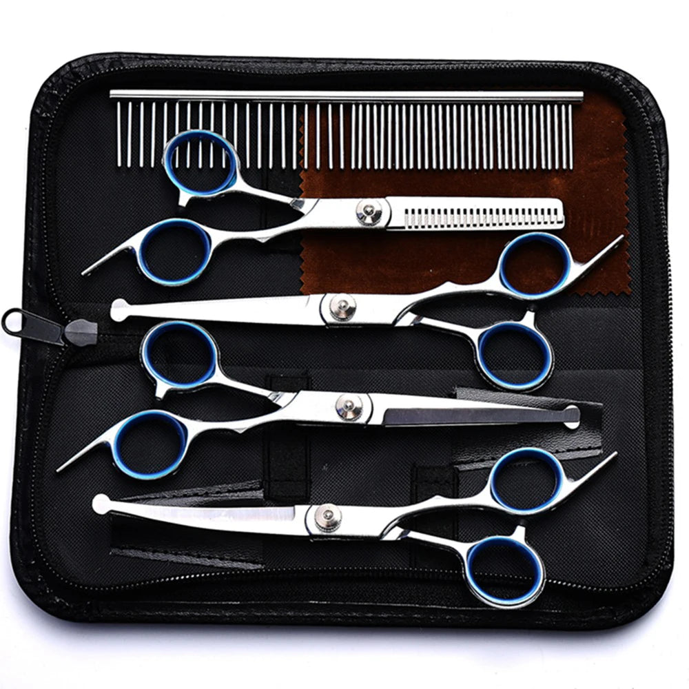 7-in-1 Professional Dog Grooming Scissors Set Stainless Steel Pet Clippers with Ceramic Coating Ergonomic Handle Safe round Tips And Storage Case