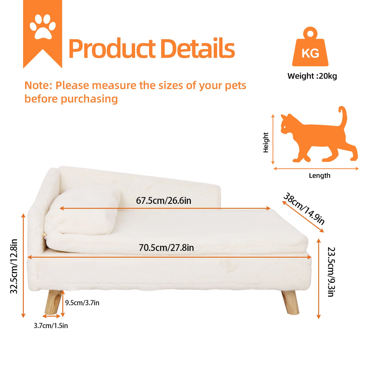 BORWART Elevated Dog Sofa Bed With Plush Waterproof Cushion