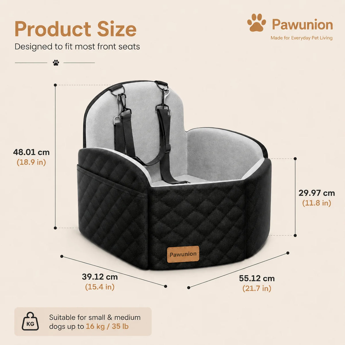 Dog Car Seat With Memory Foam Cushion And Safety Leashes