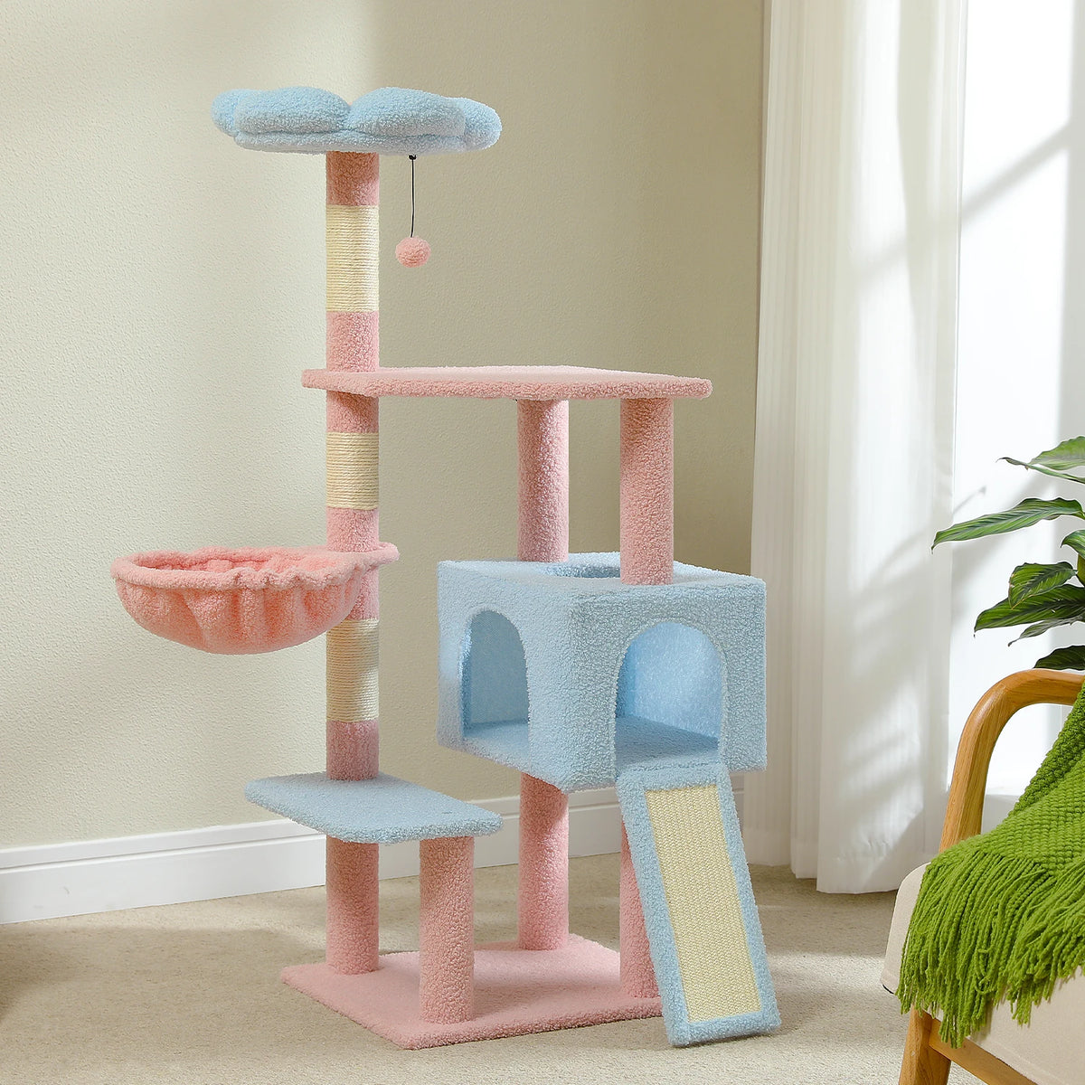 PEQULTI Flower Cat Tree Tower With Sisal Scratching Posts And Hammock