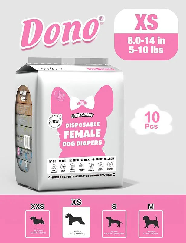 Dono Dog Diapers Female, Disposable Small Puppy Diapers for Heat, Ultra Absorbent Protection, Leak Proof with Wetness Indicator, Comfortable Fit for Girl Dogs in Heat & Elderly Incontinence