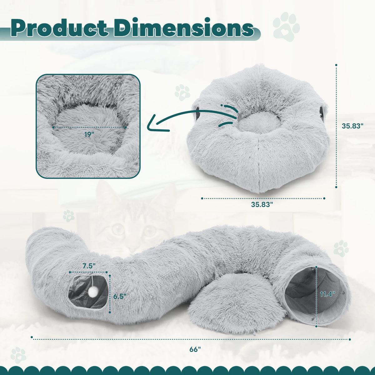 JHK Doughnut Cat Tunnel Bed With Plush Washable Cat Toy