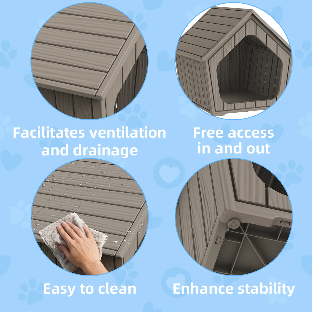 Waterproof Outdoor Plastic Dog House With Ventilated Gable Roof