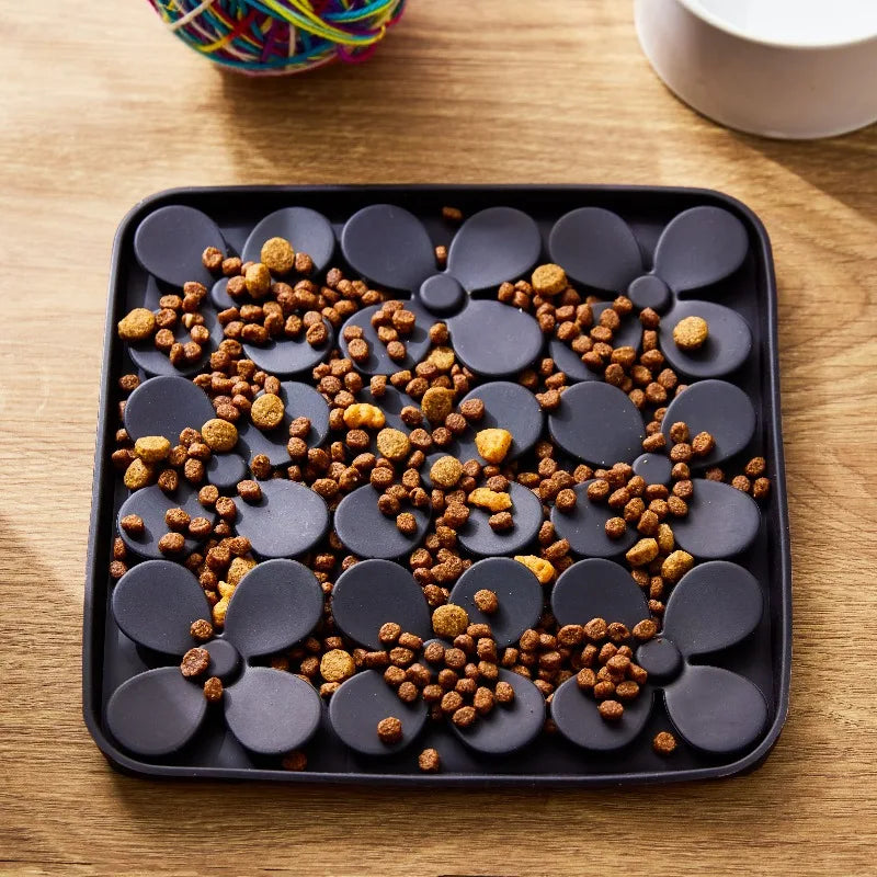 Silicone Shamrock Snuffle Mat, Black, 8" x 8" Strong suction cups keep the mat securely in place.