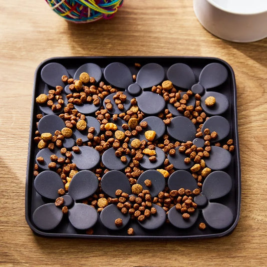 Silicone Shamrock Snuffle Mat, Black, 8" x 8" Strong suction cups keep the mat securely in place.
