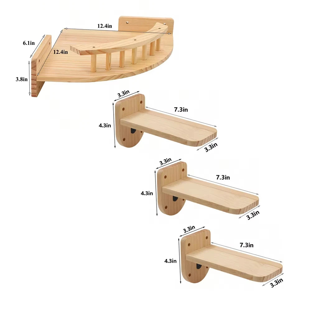 CWV Wall Mounted Cat Hammock Shelves With Pine Steps