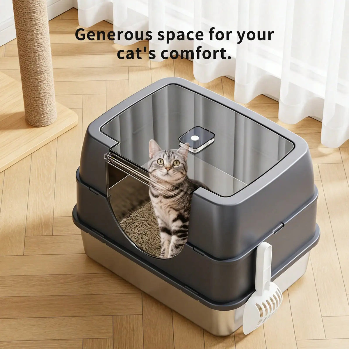 Stainless Steel Enclosed Cat Litter Box With Lid And Mat