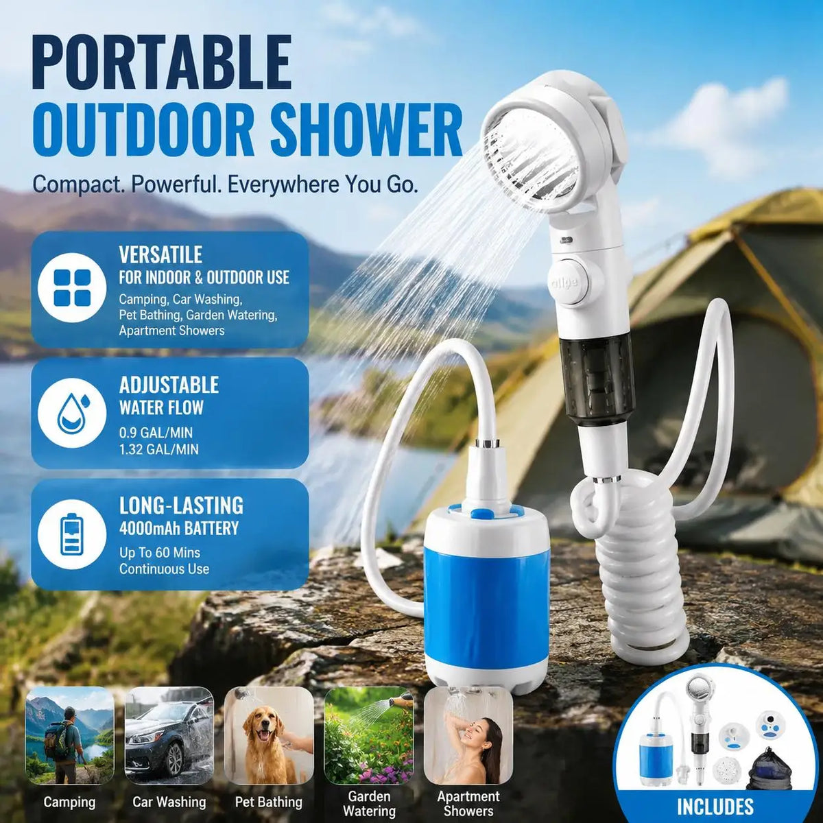 Rechargeable Handheld Pet Bath Sprayer With Adjustable Water Flow