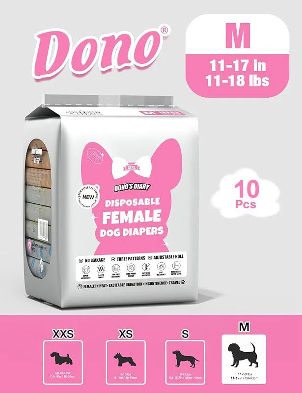 Dono Dog Diapers Female, Disposable Small Puppy Diapers for Heat,Ultra Absorbent Protection, Leak Proof with Wetness Indicator, Comfortable Fit For Girl Dogs in Heat&elderly incontinence
