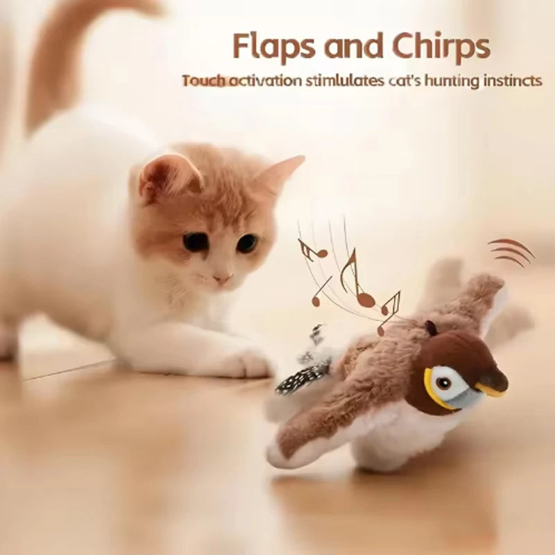 Touch Activated Simulated Bird Cat Toy Interactive Flapping Plush Plaything