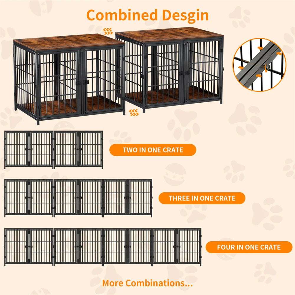 Borwart Metal Wood Dog Crate With Removable Divider And Doors