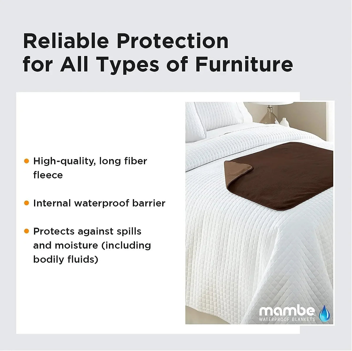 Mambe Silky Waterproof Throw Blanket for Pets & Incontinence – 70x70 Luxury Soft Reversible Washable Blanket to Protect Furniture Bed Sofa from Dogs Cats and Stains (Medium, Chocolate/Cappuccino)
