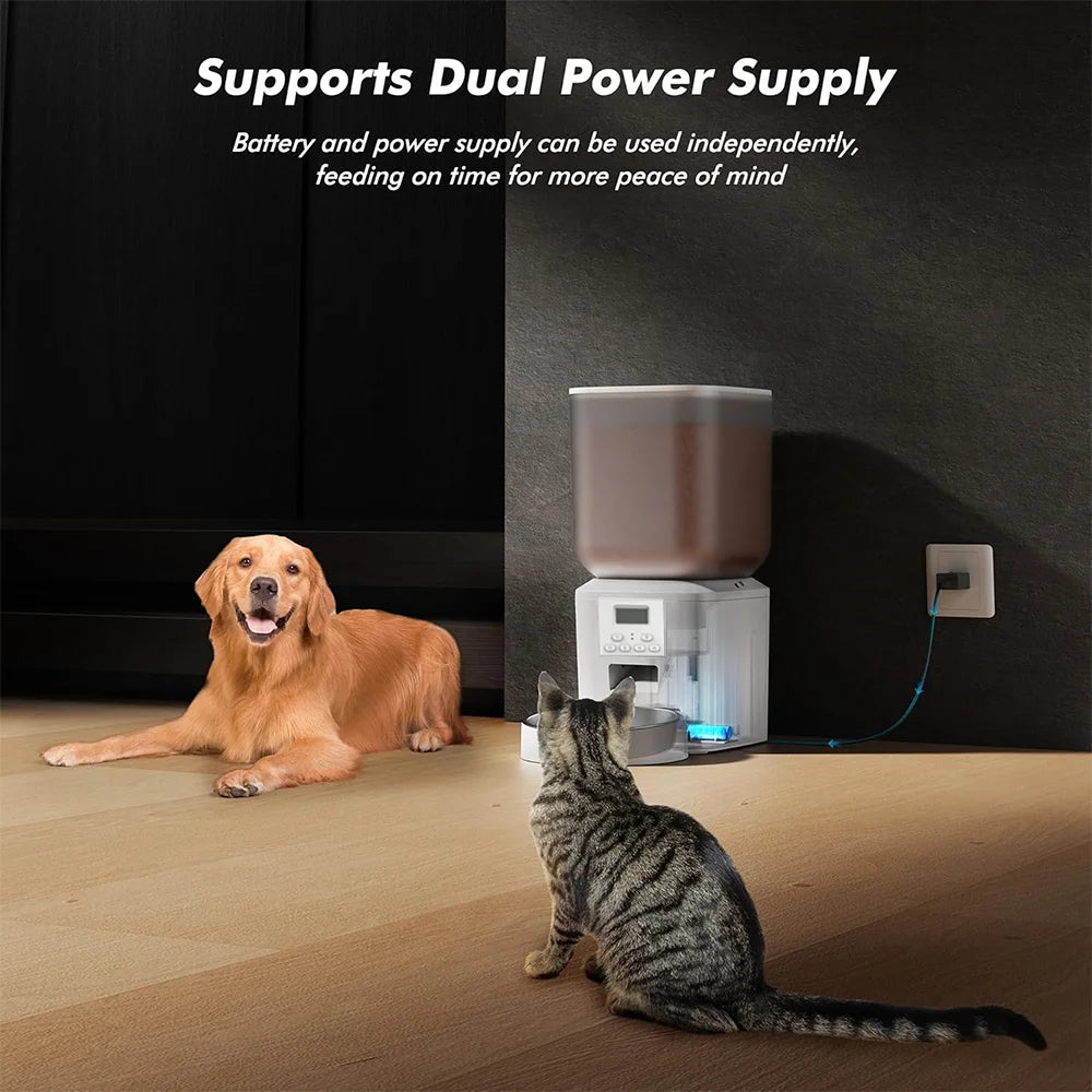 NITYERS 8L Automatic Cat Feeder, Smart Pet Food Dispenser with Key Control, Voice Recorder, Dual Power Supply, Timed Auto Dog Feeder with Stainless Steel Bowl